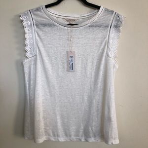 Rebecca Taylor Linen EMB Tee. NWT. Size Large.